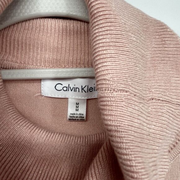 Calvin Klein Turtleneck Lightweight Sweater Medium Striped Peach Pink Colorblock - Picture 3 of 7